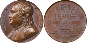 "1818" (ca. 1830) Benjamin Franklin Series Numismatica Medal. By Armand Caque. Greenslet GM-42. Bronze. Plain Edge. Specimen-65 BN (PCGS).
From the E...