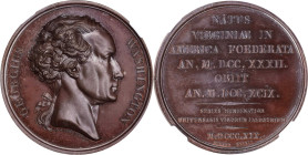 "1819" (ca. 1844) Series Numismatica Medal. John R. Bacon Dies. Musante GW-101, Baker-130. Bronze. MS-65 BN (NGC).
From the Estate of Harry Garrison....