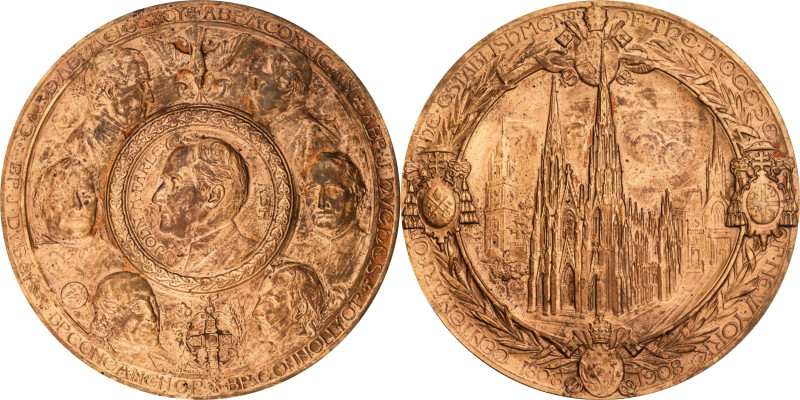 1908 Centennial of the Catholic Diocese of New York Medal. By J. Edouard Roine. ...