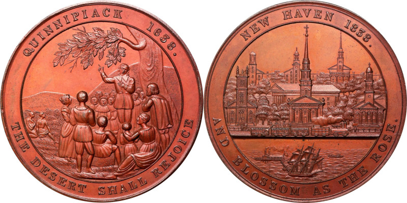 1838 New Haven, Connecticut Bicentennial Medal. Julian CM-37. Bronze. Mint State...