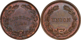 1863 LIBERTY / UNION. Fuld-236/426 a. Rarity-1. Copper. Plain Edge. MS-63 BN (NGC).