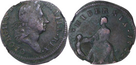 1722 Wood's Hibernia Halfpenny. Martin 3.1-Bb.3, W-12690. Rarity-5. First Type, Harp at Left. VF Details--Environmental Damage (NGC).
PCGS# 167. NGC ...