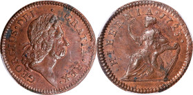 1723 Wood's Hibernia Halfpenny. Martin 4.14-Fb.2, W-13470. Rarity-4. MS-62 BN (PCGS).
PCGS# 921595. NGC ID: F7J4.
Ex Robert A. Vlack, March 18, 2000...