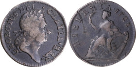 1723 Wood's Hibernia Halfpenny. Martin 4.89-Gc.11, W-13120. Rarity-5. Very Fine, Porous.
PCGS# 920921. NGC ID: F7J4.