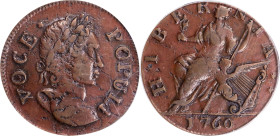 1760 Voce Populi Halfpenny. Nelson-4, Zelinka 2-A, W-13820. Rarity-3. No P. AU-50 (PCGS).
PCGS# 262. NGC ID: 2AUC.