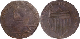 1786 New Jersey Copper. Maris 14-J, W-4810. Rarity-1. Straight Plow Beam, Stegosaurus Head. Fine Details--Environmental Damage (PCGS).
PCGS# 767875. ...