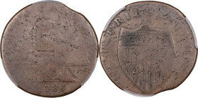 1786 New Jersey Copper. Maris 14-J, W-4810. Rarity-1. Straight Plow Beam, Stegosaurus Head. VG-8 (PCGS).
PCGS# 45423. NGC ID: AUKJ.
