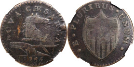 1786 New Jersey Copper. Maris 16-L, W-4840. Rarity-2. Straight Plow Beam, Protruding Tongue. Fine-15 BN (NGC).
PCGS# 521268. NGC ID: E6CG.