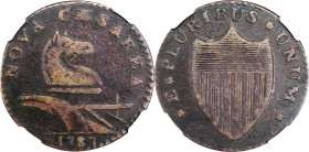 1787 New Jersey Copper. Maris 33-U, W-4110. Rarity-4. No Sprig Above Plow. Fine-15 BN (NGC).
PCGS# 506. NGC ID: AUL8.
Ex "RP", August 2005. J.R. Gre...