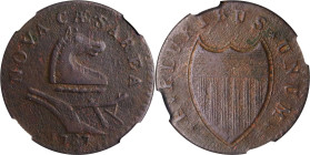 1787 New Jersey Copper. Maris 48-g, W-5275. Rarity-1. No Sprig Above Plow, Batman Shield. EF Details--Environmental Damage (NGC).
PCGS# 503. NGC ID: ...