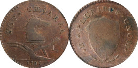 1787 New Jersey Copper. Maris 63-q, W-5365. Rarity-3. Sprig Above Plow, Broken Shield. Large Planchet. Fine-15 (PCGS).
PCGS# 509. NGC ID: 2B4P.