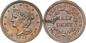 1851 Braided Hair Half Cent. C-1, the only known dies. Rarity-1. AU Details--Cleaned (PCGS).
PCGS# 1224. NGC ID: 26YW.