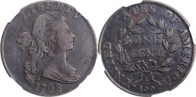 1798 Draped Bust Cent. S-170. Rarity-3. Style I Hair. VF-20 BN (NGC).
PCGS# 1431. NGC ID: 2244.