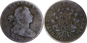 1800 Draped Bust Cent. S-194. Rarity-3. 80/79, Style II Hair. Fine-15 Details--Corroded (ANACS).
PCGS# 1455. NGC ID: 2U57.