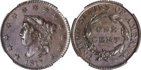 1817 Matron Head Cent. N-2. Rarity-3. 13 Stars. MS-61 BN (NGC).
PCGS# 36553. NGC ID: 2252.