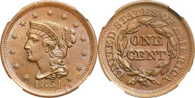 1851 Braided Hair Cent. N-2. Rarity-1. MS-65 BN (NGC).
PCGS# 1892. NGC ID: 226H.