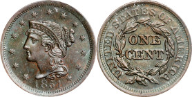 1851 Braided Hair Cent. N-2. Rarity-1. MS-65 BN (NGC).
PCGS# 406650. NGC ID: 226H.