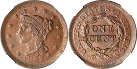 1852 Braided Hair Cent. N-22, 9. Rarity-1. MS-63 BN (NGC).
PCGS# 1898. NGC ID: 226J.