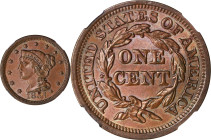 1854 Braided Hair Cent. N-3. Rarity-1. MS-64+ BN (NGC).
PCGS# 1904. NGC ID: 226L.