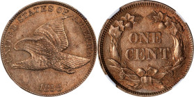 1858 Flying Eagle Cent. Large Letters. AU-58 (NGC).
PCGS# 2019. NGC ID: 2277.