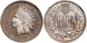 1864 Indian Cent. Copper-Nickel. Proof-63 (NGC).
PCGS# 2265. NGC ID: 229E.