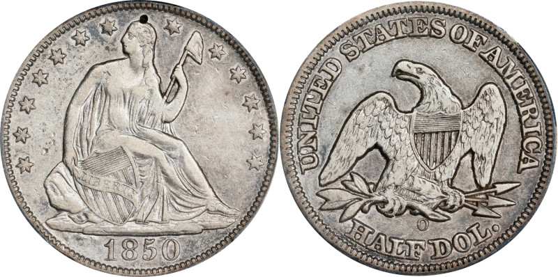 1850-O Liberty Seated Half Dollar. WB-12. Rarity-3. Large O. EF Details--Damage ...