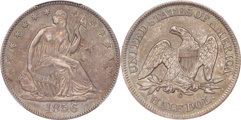 1856-O Liberty Seated Half Dollar. WB-9. Rarity-2. Early Die State. Repunched Da...