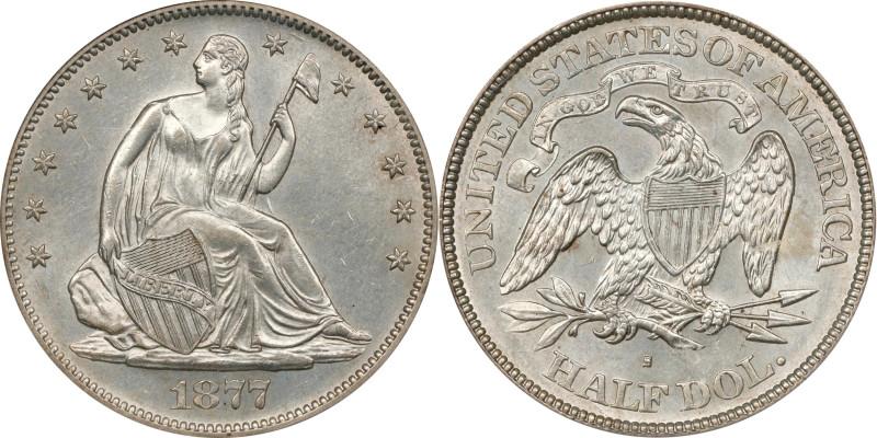 1877-S Liberty Seated Half Dollar. Type I Reverse. WB-2. Rarity-3. Micro S. MS-6...