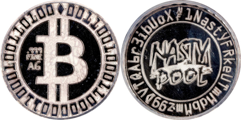 2014 Nasty Pool Bitcoin-Themed Silver Token. 1 Gram of .999 Fine Silver. MS-68 P...