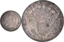 1798 Draped Bust Silver Dollar. Heraldic Eagle. BB-96, B-6. Rarity-3. Knob 9, 10 Arrows, 5 Vertical Lines. EF Details--Damage (PCGS).
PCGS# 6873. NGC...