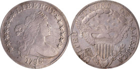 1798 Draped Bust Silver Dollar. Heraldic Eagle. BB-115, B-31. Rarity-5. Pointed 9, Close Date. VF Details--Cleaned (PCGS).
PCGS# 6873. NGC ID: 24X6.