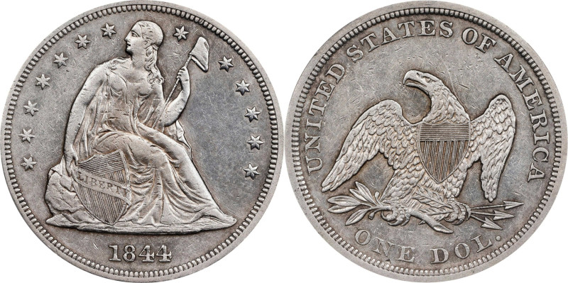 1844 Liberty Seated Silver Dollar. OC-1. Rarity-2. EF Details--Repaired (PCGS)....