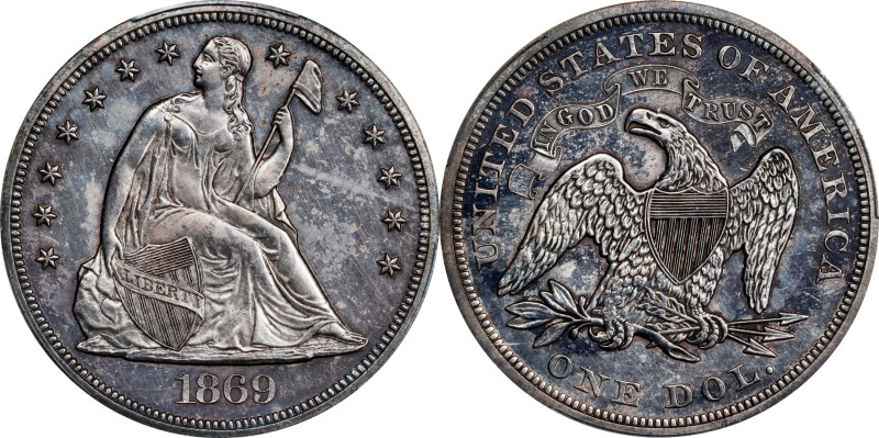 1869 Liberty Seated Silver Dollar. Unc Details--Corrosion Removed (PCGS).
PCGS#...