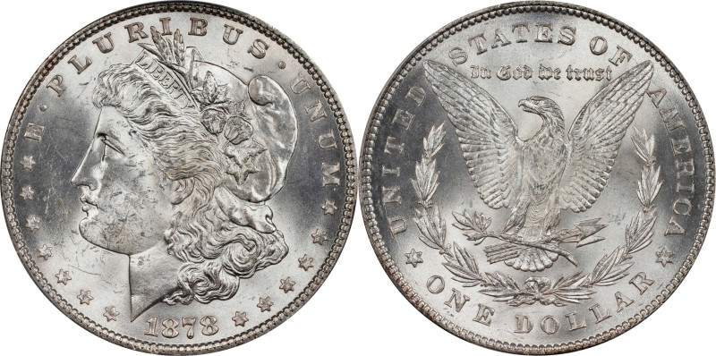 1878 Morgan Silver Dollar. 7 Tailfeathers. Reverse of 1878. MS-63 (PCGS).
PCGS#...