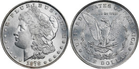 1878 Morgan Silver Dollar. 7 Tailfeathers. Reverse of 1879. MS-63 (PCGS).
PCGS# 7076. NGC ID: 253L.
From the Steve Schloss Collection.
From the Ste...