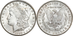 1880-CC Morgan Silver Dollar. VAM-8. 8/7, Reverse of 1879. MS-65 (PCGS).
PCGS# 41142. NGC ID: 2542.
