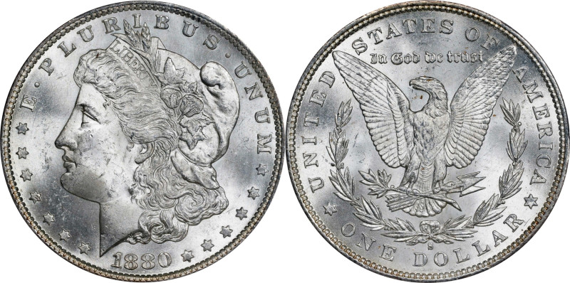 1880/9-S Morgan Silver Dollar. VAM-11. Hot 50 Variety. Medium S. MS-64+ (PCGS)....