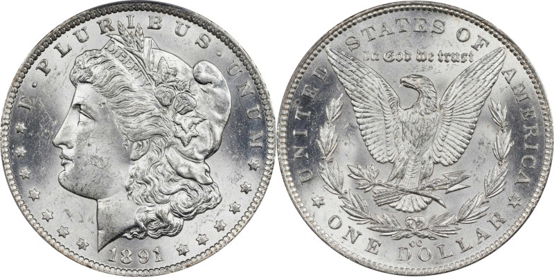 1891-CC Morgan Silver Dollar. VAM-3. Top 100 Variety. Spitting Eagle. MS-63 (PCG...