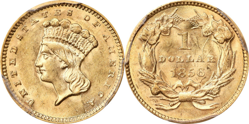 1856 Gold Dollar. Slant 5. With One Pinch of California Gold Dust. MS-62 (PCGS)....