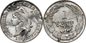 "1861" (1961) Confederate Cent. Bashlow Restrike. Silver. Breen-8011. MS-66 (PCGS).
PCGS# 531291.