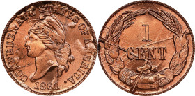 "1861" (1961) Confederate Cent. Bashlow Restrike. Bronze. Breen-8013. MS-65 RD (PCGS).
PCGS# 527916.