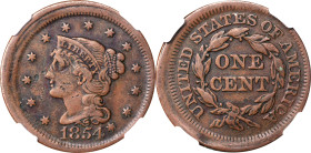 1854 Braided Hair Cent. Broadstruck. EF Details--Obverse Damage (NGC).
From the Barry Harding Collection.