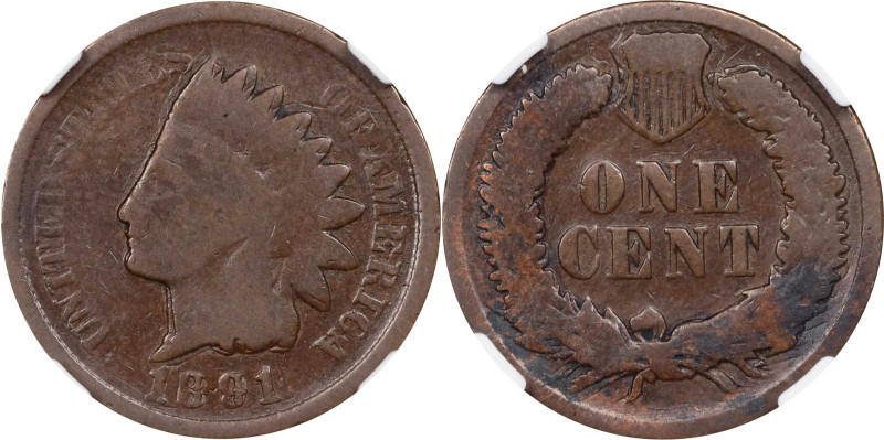 1891 Indian Cent. Double Struck, Rotated in Collar. Good-4 BN (NGC).
From the B...