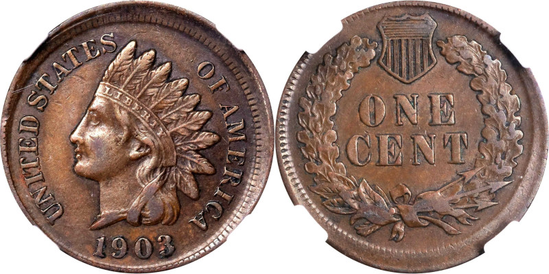 1903 Indian Cent. Broadstruck. AU-55 BN (NGC).
From the Harry Harding Collectio...