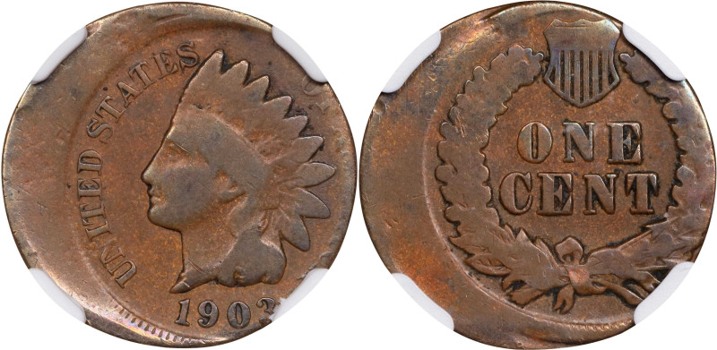 1903 Indian Cent. Struck 20% Off Center. VG-8 BN (NGC).
From the Barry Harding ...