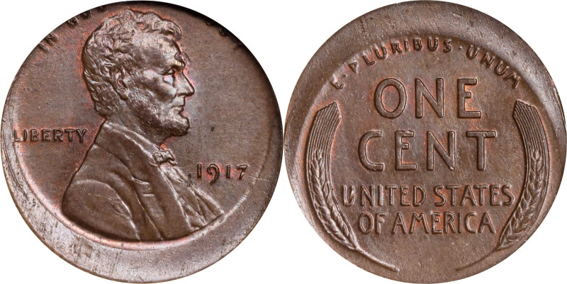 1917 Lincoln Cent. Struck 15% Off Center. MS-64 BN (PCGS).
From the Barry Hardi...