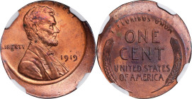 1919 Lincoln Cent. Struck 20% Off Center. MS-64 RB (NGC).
From the Barry Harding Collection.