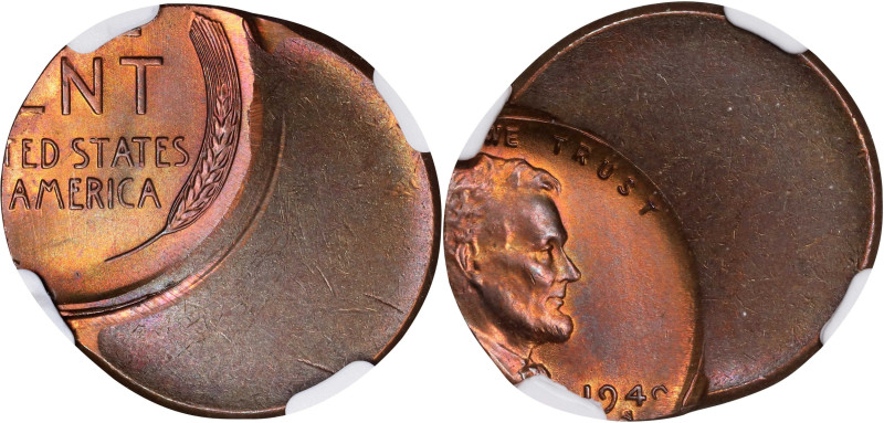 1949-S Lincoln Cent. Struck 50% Off Center. MS-65 RB (NGC).
From the Barry Hard...