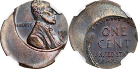 195X-D Lincoln Cent. Wheat Ears Reverse. Double Struck, Both Strikes Off Center. MS-62 BN (NGC).
From the Barry Harding Collection.