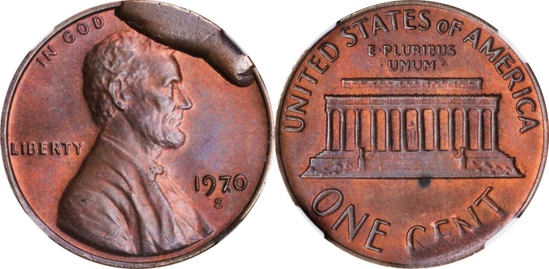 1970-S Lincoln Cent. Large Date. LC-70S-4. Obverse Die Break. MS-64 BN (NGC).
F...